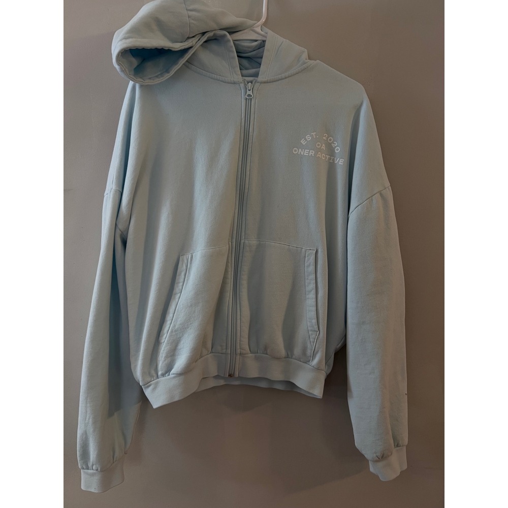 Oner Active Zip Up Hoodie Womens Medium Light Blue Oversized Cropped EUC